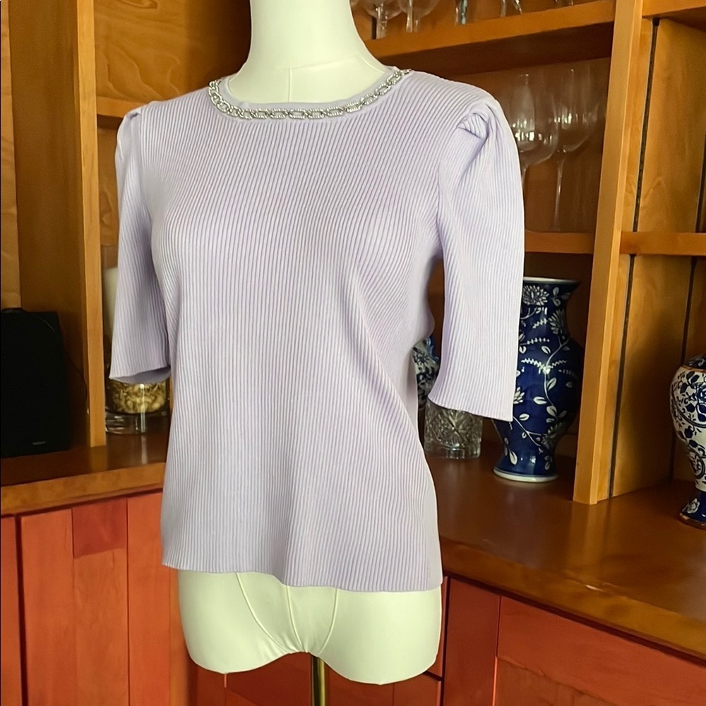 Nanette Lepore NWOT Lavender Ribbed Jewel Women's Top Small - Picture 4 of 9